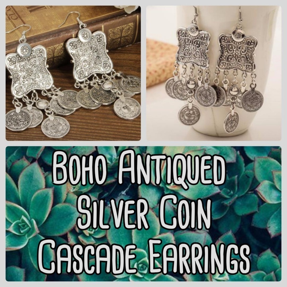 Boho Antiqued Coin Cascade Earrings